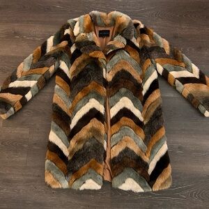 Chevron Pattern Faux Fur Coat